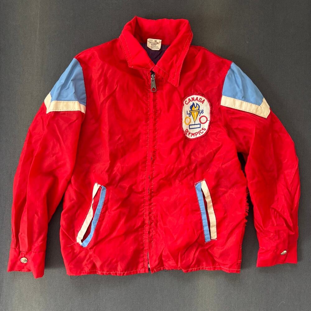 Vintage Canada Olympics 1976 Red Nylon Zip Jacket Youth Sz 12 Fits Womens Sz XS